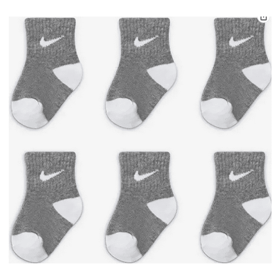 Nike Infants 6-Pack Lightweight Logo Ankle Socks, Gray/White, 6/12 Months