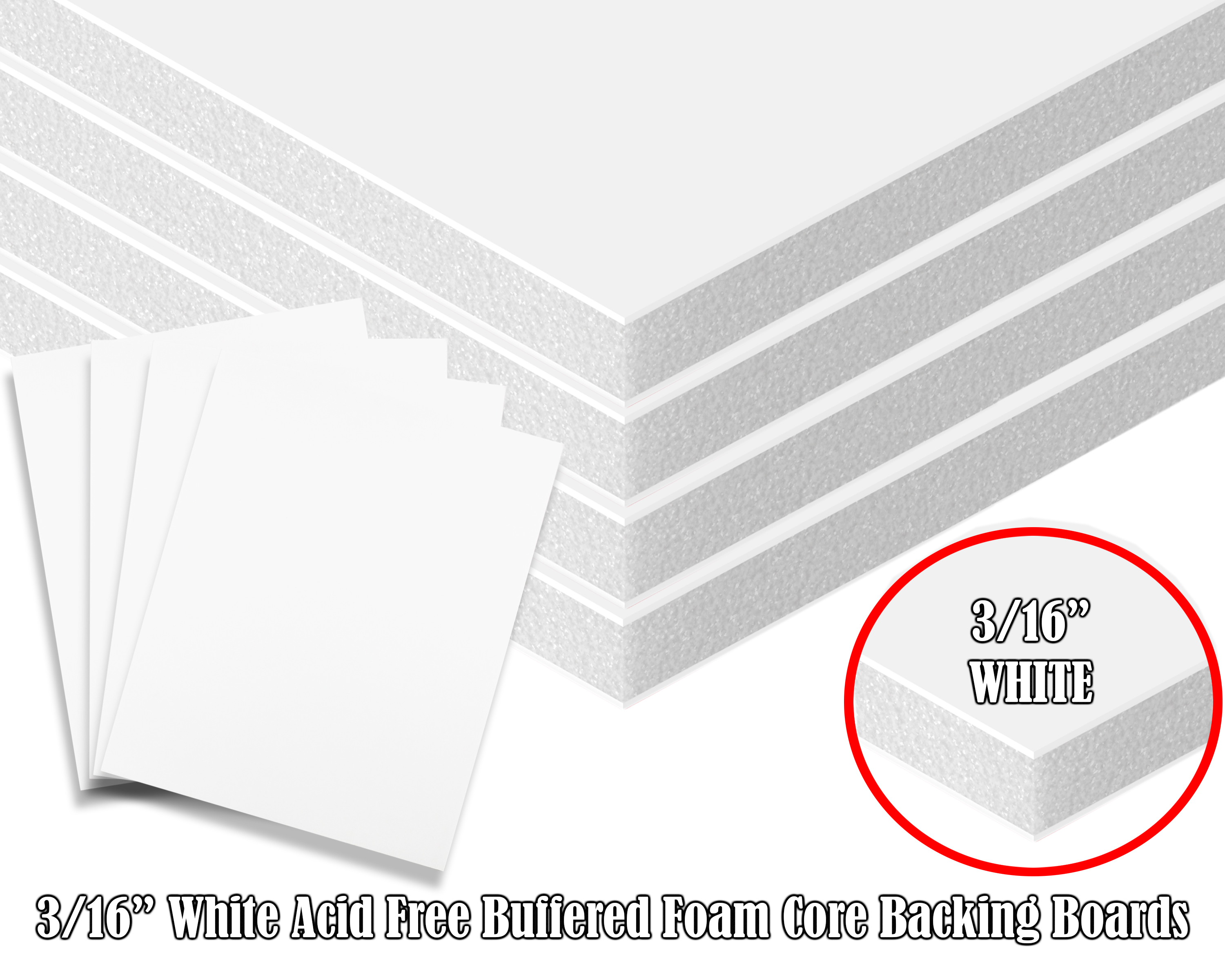 Foam Core Backing Board 3/16 White 24x48- 10 Pack. Many Sizes Available.  Acid Free Buffered Craft Poster Board for Signs, Presentations, School