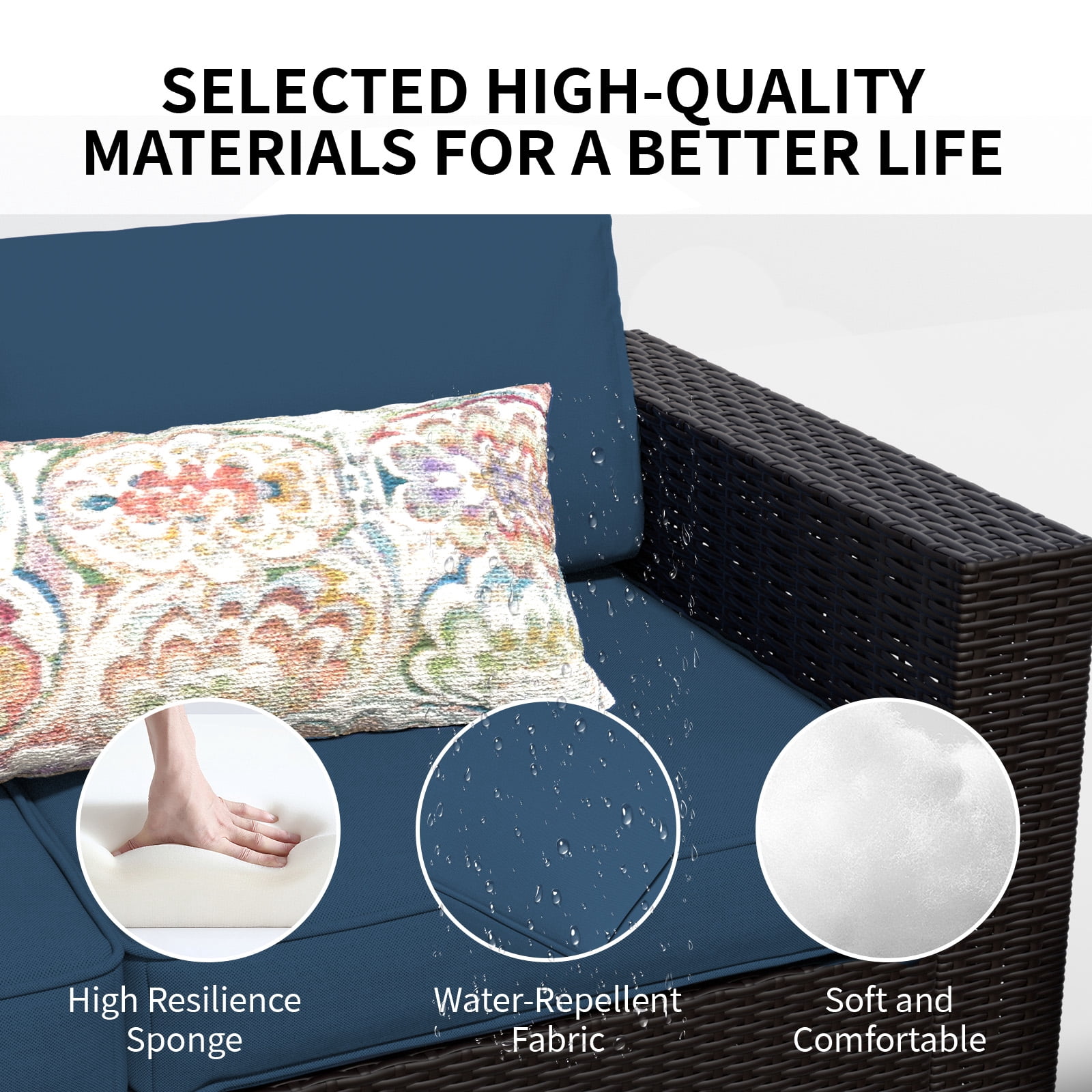 SHGJ&SOFT 7 Piece Patio Furniture Set, Wicker Outdoor Sectional Sofa with Washable Cushion Covers and Tempered Glass Table, Rattan Conversation Set for Poolside