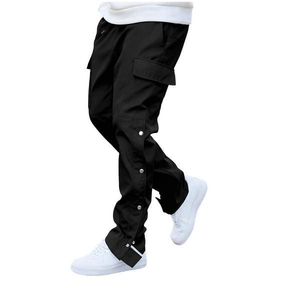 Mens Casual Cargo Pants Baggy Straight Leg Outdoor Work Trousers Solid Color Side Closures Adjustable Sweatpants