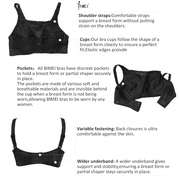 BIMEI Mastectomy Bra with Pockets for Breast Prosthesis Women Wirefree Everyday Bra plus size 8103,Black, 46D