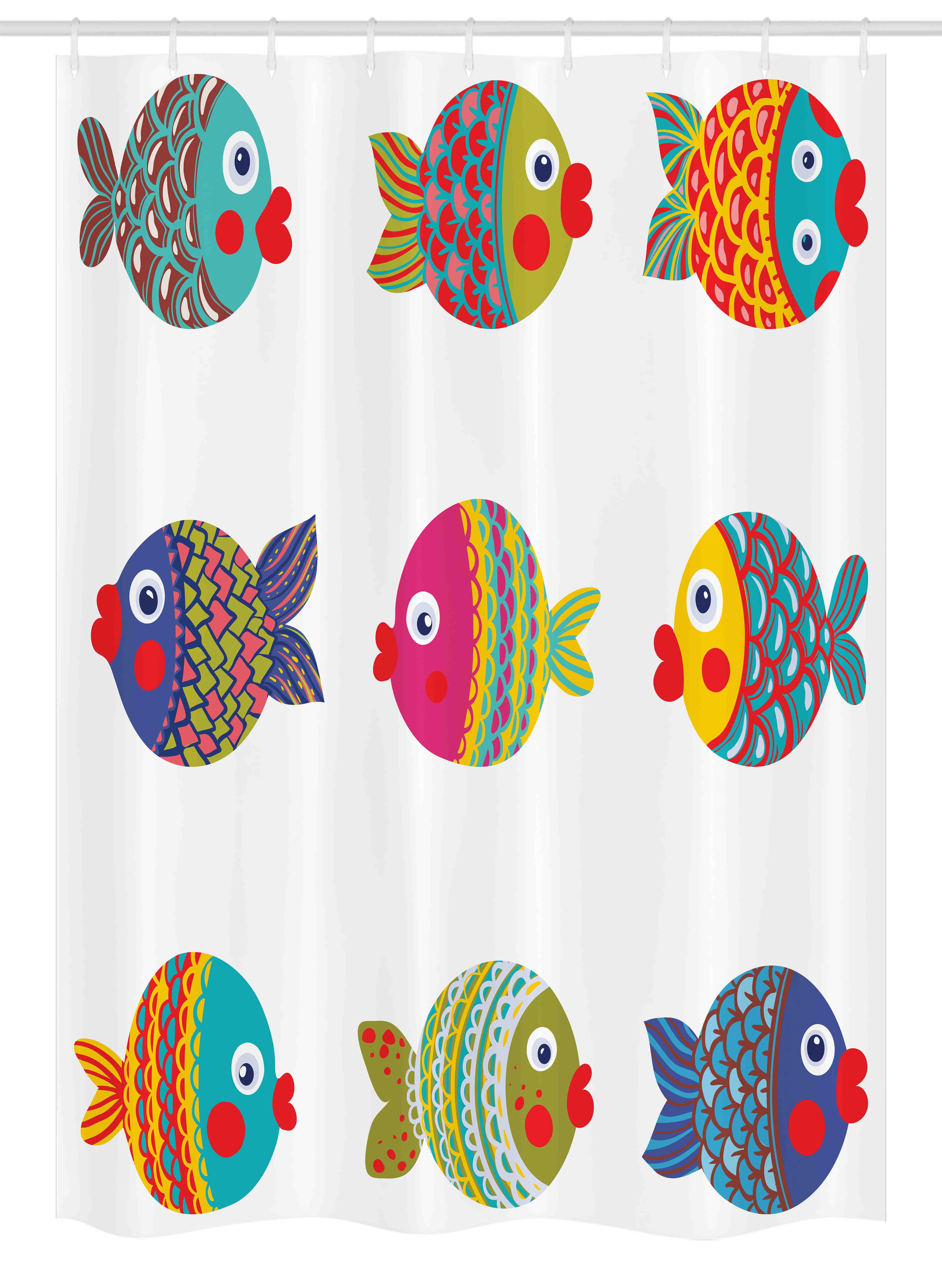 Kids Stall Shower Curtain Boho Ethnic Featured Ornate Fishes