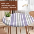 thumbnail image 4 of Light Purple Grey Stripe Round Tablecloth, Fitted Table Cover with Elastic for 45"-54" Round Tables, Farmhouse Minimalist Striped Table Cloth Outdoor Indoor Dinning Party Waterproof Tablecloths, 4 of 7