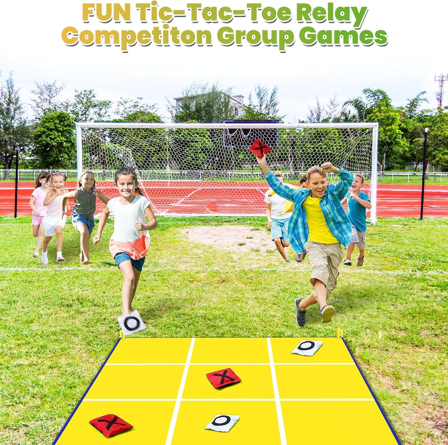 2-in-1 Giant Bean Bag Toss & Large Tic Tac Toe Outdoor Games for Kids Adults-4.5ft Giant Outside Lawn Yard Camping Field Day Games for Kid Family-Backyard Fun Carnival Outdoor Giant Yard Games