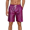 thumbnail image 4 of INSPIRE CHIC Shiny Shorts for Men's Metallic Drawstring Nightclub Disco Glitter Party Plaid Short Pants 36 Rose Red, 4 of 5