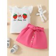 thumbnail image 2 of Suealasg Toddler Girls Outfits Strawberry Bunny Letter Print Crew Neck Fly Sleeve T-Shirts Tops and Buttons Skirts Infant Baby Girls 2 Piece Summer Clothes Set, 2 of 9