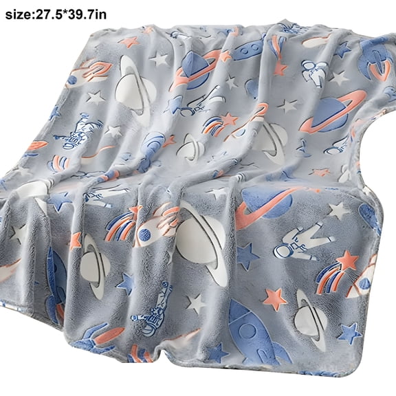 AUQ Glow In The Dark Dinosaur Space Throw Blanket Gifts For Kids Soft Cozy Fluffy Luminous Plush Throw Blankets
