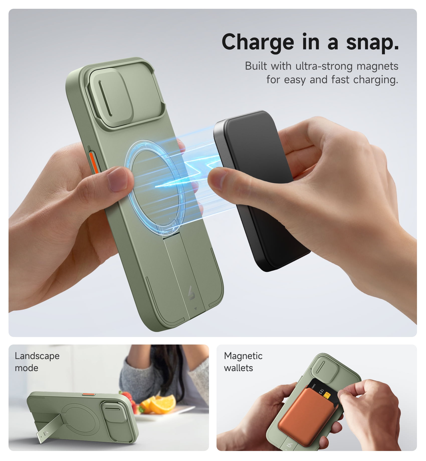 Suritch for iPhone 13 / 14 Case with Magnetic Slide Camera Cover and Adjustable Kickstand, Compatible with MagSafe, Shockproof Bumper Case Slim Protective Cover, Green