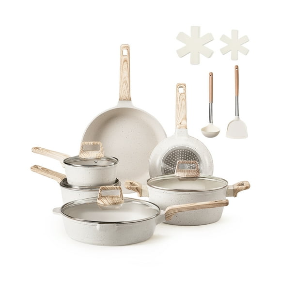 VEVOR 17 Piece Pots and Pans Set Granite Nonstick Kitchen Cookware Induction White