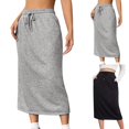thumbnail image 2 of Npasoilc Skirts for Women Elastic High Waist Button Side Slit Drawstring Skirt Casual butt-wrap Mid-Length Skirts with Pockets, 2 of 7