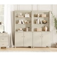thumbnail image 3 of Modern 71" Tall Bookcase with Cabinets, 2 Column 5 Tiers for Home Office,Beige Linen Printed, 3 of 8