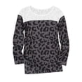 thumbnail image 4 of Blusa de empalme de encaje de leopardo de manga larga para mujer sin collar suelta Color sólido costura Tops túnica Tops Pompotops  gfhjh16209, 4 of 5