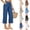 #02 Blue, variant on High Waisted Linen Palazzo Cropped Pants for Women Elastic Waist Wide Leg Casual Summer Beach Trousers with Pockets ,XXL,#02 Blue