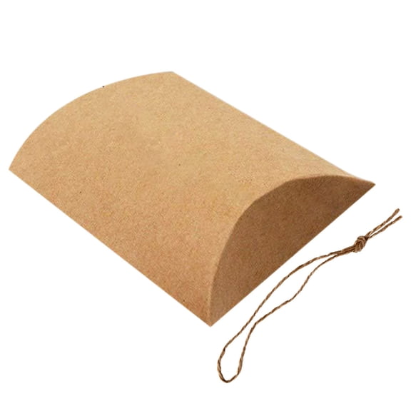 Pillow Boxes,3.5x2.7x1 Kraft Pillow Boxes,50 Pack Large Pillow Gift Box Brown Paper Candy Favor Boxes with Twines for Wedding Party