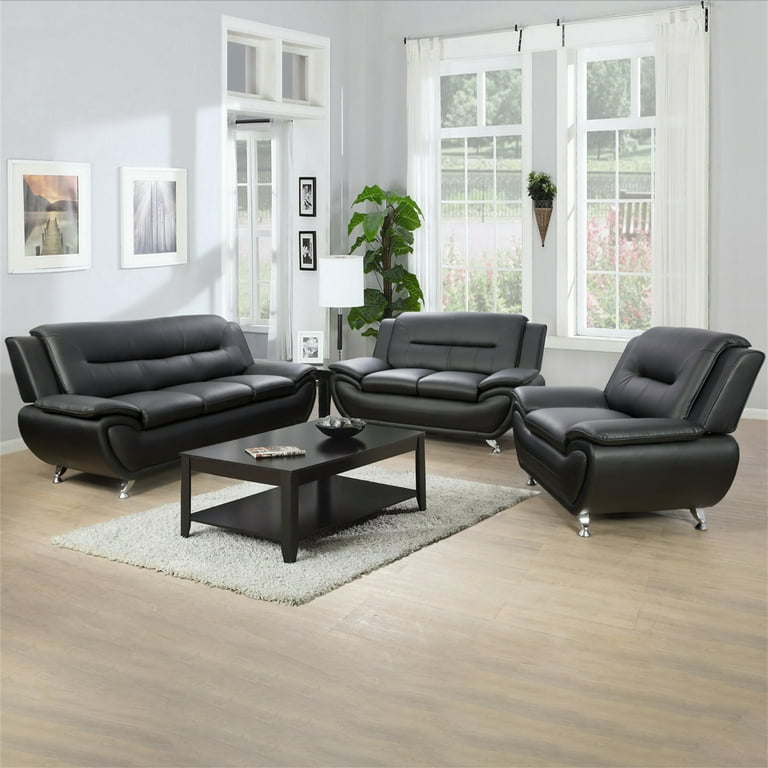 Aukfa 61" Upholstered Loveseat, Black Faux Leather photo 6