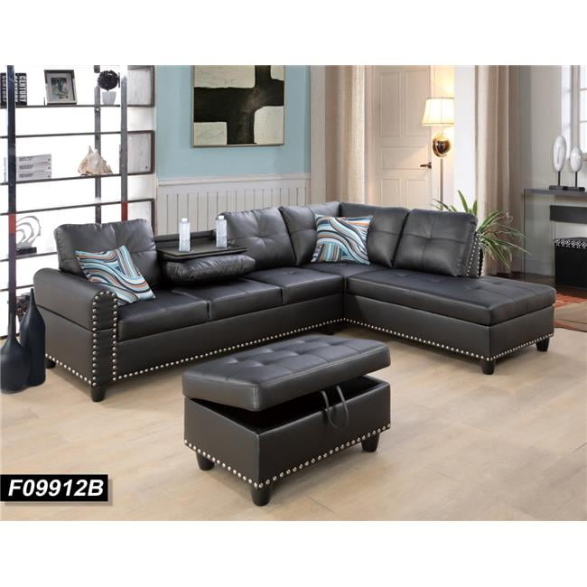 Beverly Fine Funiture F09912B Sectional Couch Sofa Set with Ottoman