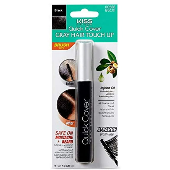 Kiss Quick Cover Gray Hair Touch Up, Root Touch Up, Moisturize And Shine, Brush Type (Black)