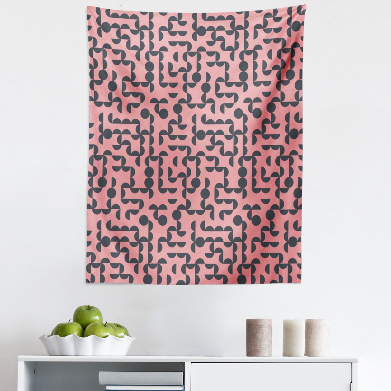Pink and Grey Tapestry, Half Circles Forms Maze Like Pattern Unsolved