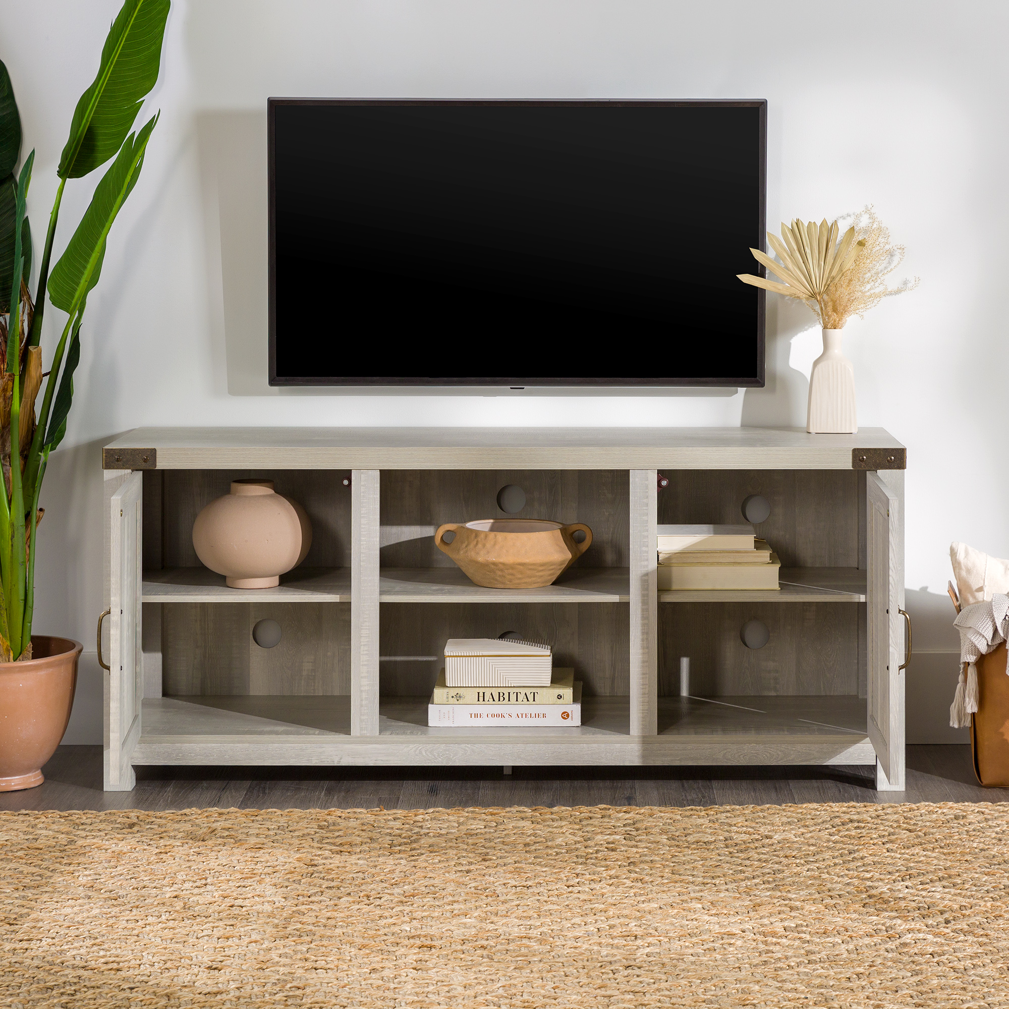 Walker Edison Modern Farmhouse Barn Door TV Stand for TVs up to 65", Stone Grey - image 5 of 22