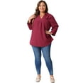 thumbnail image 3 of DARING DIVA Women's Plus V Neck Long Sleeve Flowy Blouse 2X Burgundy, 3 of 6