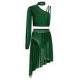 thumbnail image 2 of TiaoBug Women's Lyrical Dance Outfit Rhinestone Crop Top with Asymmetrical Skirt Leotard 2-Piece Contemporary Dancewear Green S, 2 of 4