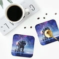 thumbnail image 4 of Picia Astronauts Start Running Printed Leather Coasters for Drinks, 4" Drink Coasters Set of 4 for Tabletop Protection, Handmade Luxurious Home Décor and Housewarming Gift -Square, 4 of 6
