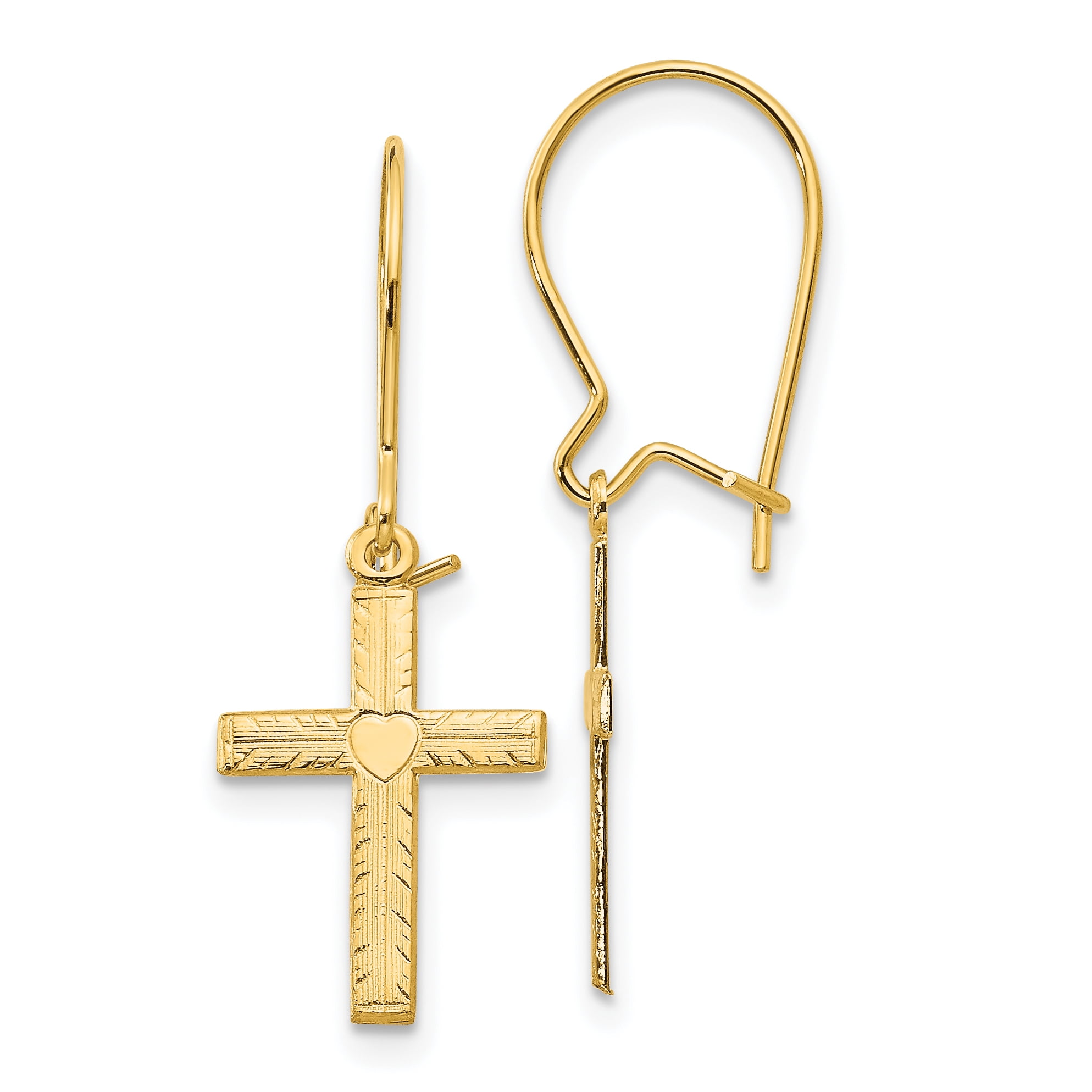 14k Yellow Gold Cross Religious Earrings Drop Dangle Fine Jewelry For