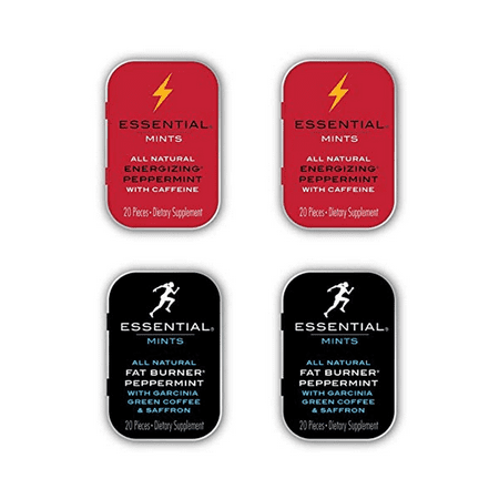Essential Mints 400 mg | (4 Packs of 20 Mints Each) Activity Pack | All Natural Gluten Free, Non GMO, Vegan, Energy Supplements, Weight Loss Dietary Supplements, 80 Pieces