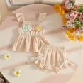 thumbnail image 2 of mgoYE Newborn Girl Clothes Baby Summer Outfit 3D Floral FlySleeve Ruffled Tank Tops Matching Cute Bow Shorts Outfits Set, 2 of 8