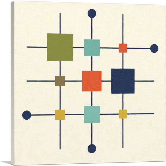ARTCANVAS Mid-Century Modern Squares on Rods Canvas Art Print - Size: 12" x 12" (0.75" Deep)