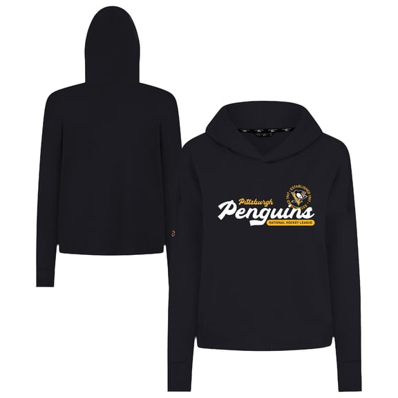 Women's Levelwear  Black Pittsburgh Penguins Sweet Monument Tri-Blend Cropped Pullover Hoodie