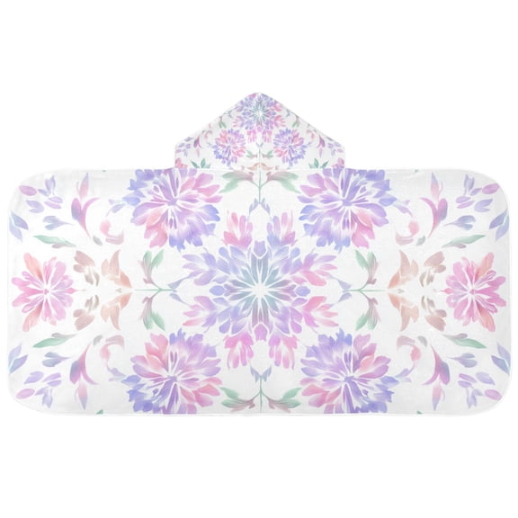 Watercolor Symmetrical Flower Pattern Kids' Hooded Towel Wrap Bath Towels Bath Cape Bathrobe Unisex 50" x 23.5"
