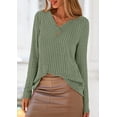 thumbnail image 2 of Camisa PRETTYGARDEN Mujer Manga Larga Cuello en V Acanalada Verde, 2 of 8