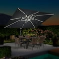 thumbnail image 1 of PURPLE LEAF 9 x 12FT Deluxe Rectangle Solar Powered LED Patio Umbrella with Base, Large Offset Cantilever Umbrella with 360° Rotation, Gray, 1 of 15