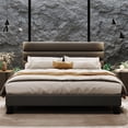 thumbnail image 3 of King Bed Frame Platform with Adjustable Linen Headboard, Upholstered, Wood Slats, No Box Spring, Dark Grey, 3 of 6