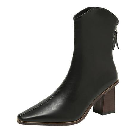 

nsendm Womens Cut Out Booties And Boots Fashion Autumn Women Ankle Boots Chunky Heel Middle Heel Snow Boots for Women Shoes Black 9