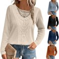 thumbnail image 3 of LYMAYTER Women's Knit Sweater Female Solid Color Cozy Sweater Spring Fall Long Sleeve Lace T Shirts S-2XL, 3 of 7