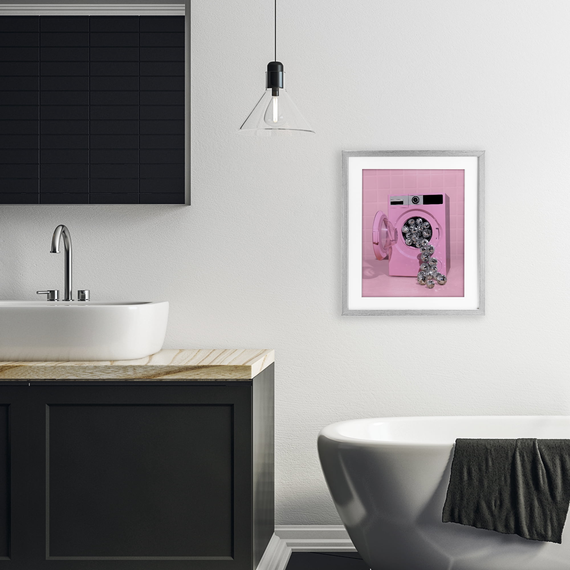 Stupell Industries Disco Laundry Machine over Pink Gray Framed Print Under Glass, design by LISH Creative