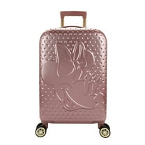 Disney Minnie Mouse 20 Inch Carry On Rolling Luggage, Rose Gold Hardshell Spinner Suitcase with 8 Wheels, Retractable Handle, Valet Straps & Zippered Packing Curtain, Expandable, Officially Licensed