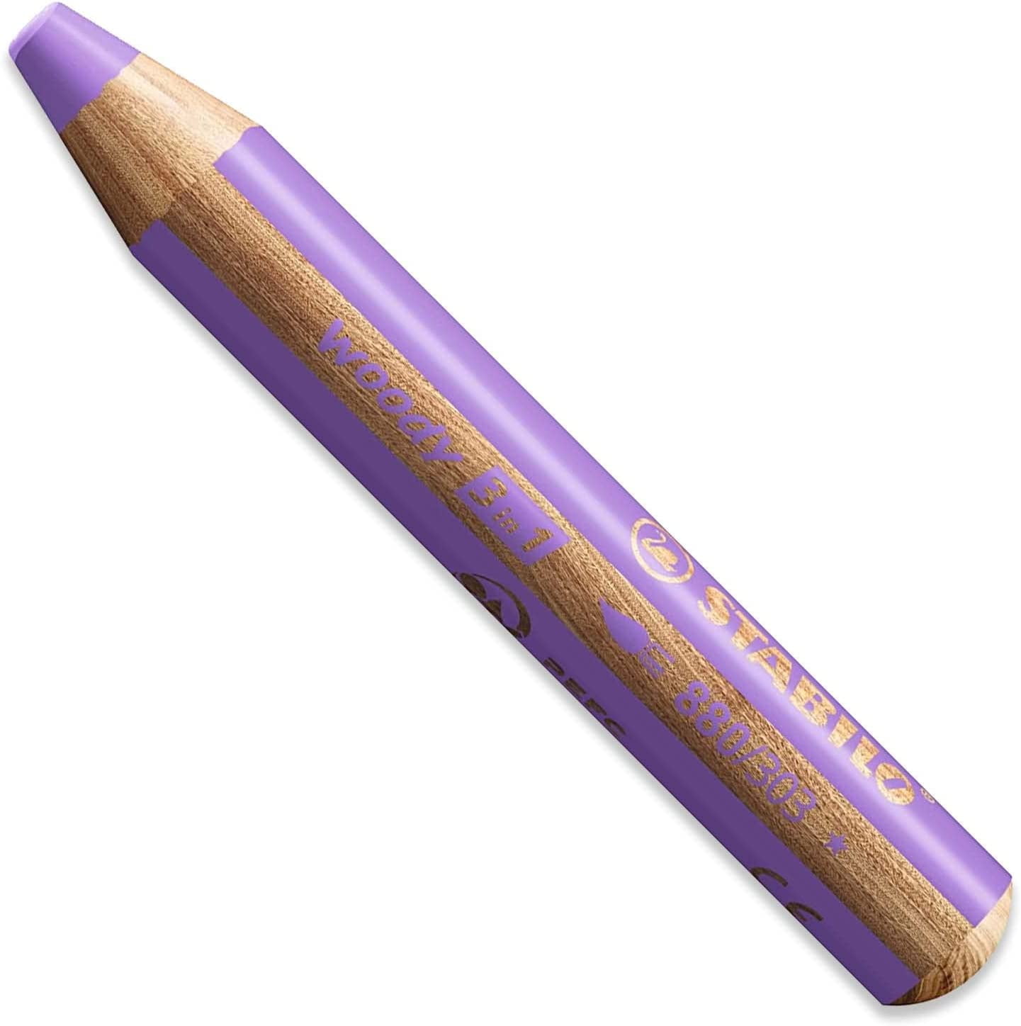 Multi-Talented Pencil - STABILO Woody 3-in-1 - Box of 5 - Red, Orange, Leaf Green, Cyan Blue, Lilac + Sharpener