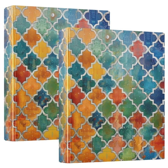 joogoo Moroccan Lattice Hardcover 3 Ring Binder 1.5" Round Rings Interior Pockets Binders Organizer 2 Pack