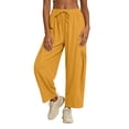 thumbnail image 6 of Linen Barrel Pants Women Drawstring High Waisted Wide Leg Trousers Summer Lounge Pants with Pockets Boho Beach Pant, XL, 6 of 8