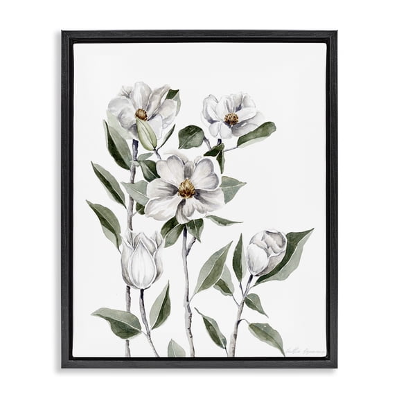 Stupell Industries French Country Delicate Magnolia Sprigs Black Floating Frame Canvas Art, 17 x 21, by Heather Desormeaux