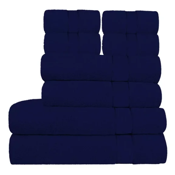 Huba Homes Navy Blue Towel Set of 8, 600 GSM Bath Towels, 100% Premium Cotton