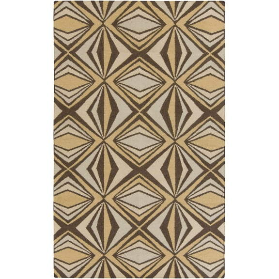 Hauteloom Zieglerville Wool Living Room, Bedroom Area Rug - Contemporary - Dark Brown, Mustard, Tan - 3'6" x 5'6"