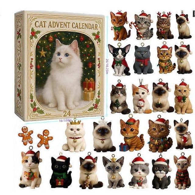 Christmas Cat Toy Advent Calendar 2025 Cute Cat Calendar with 24 Boxes Artistic Holiday Ornament for Boys Girls Adult