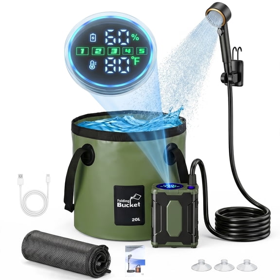 EZBY Portable Shower,10000mAh Shower Pump with Digital LCD,5 Pressure Settings,Temperature & Battery Display for Outdoor Camping,Travel,Pet Bath