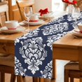 thumbnail image 5 of Navy Blue Boho Table Runner 72 Inches, Vintage Classic Bohemia Flower Textured Bed Runner Dresser Scarves Tabletop for Indoor Outdoor Parties/Ceremony/Banquet, 16" x 72", 5 of 9