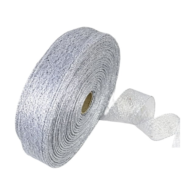 HWRETIE Glitter Mesh Wired Ribbon Roll 2M,Sheer Crinkle Net Decorative Ribbon for Christmas Tree,Wreath,Gift Wrapping,Home Holiday Decor