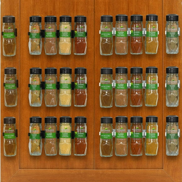 Spice Jars Gripper Clips Strips Cabinet Holder - 6 Strips, Holds 30 Jars